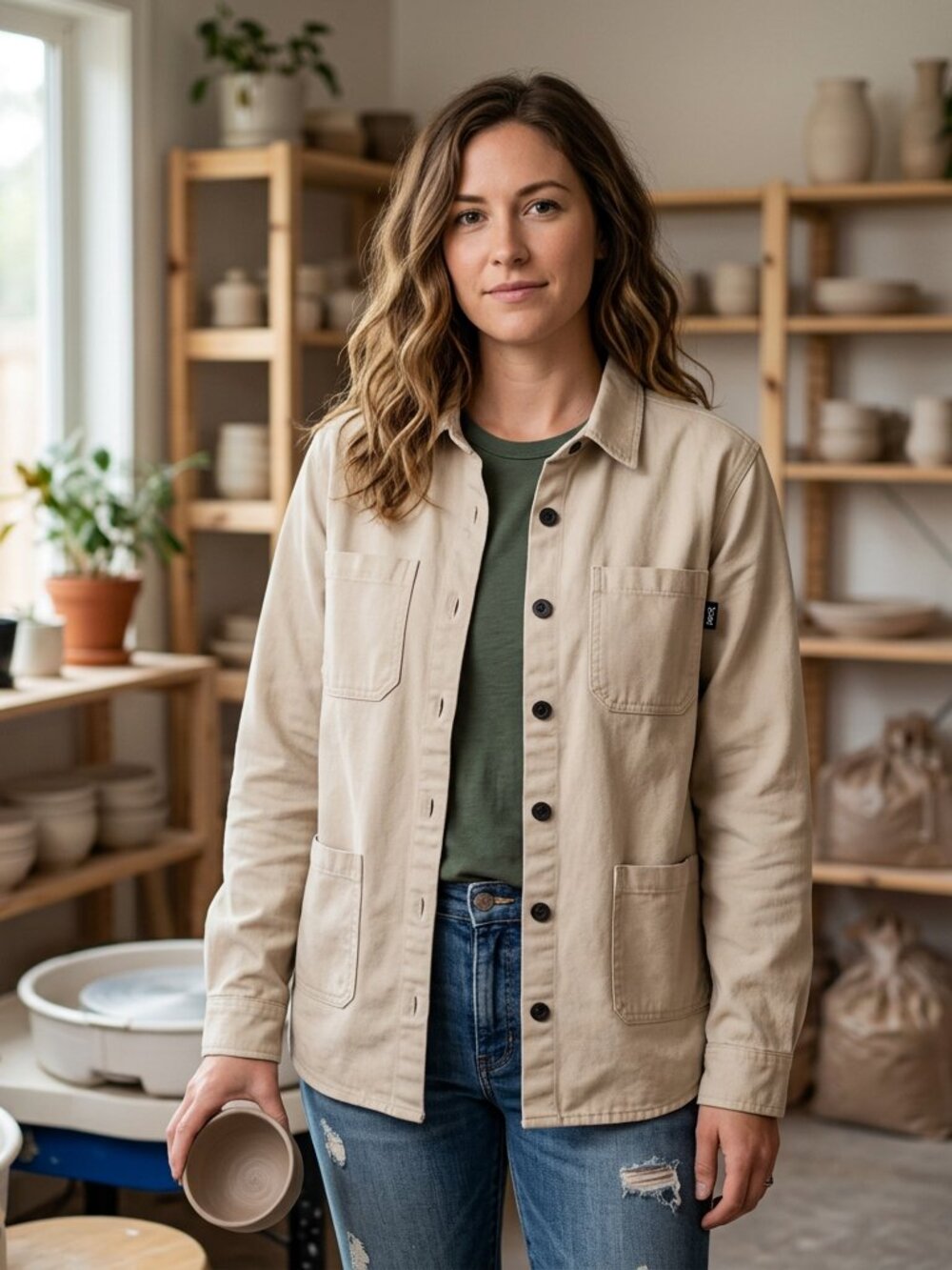 Dutch Bros. 100% Cotton Tan Utility Jacket - Size Medium